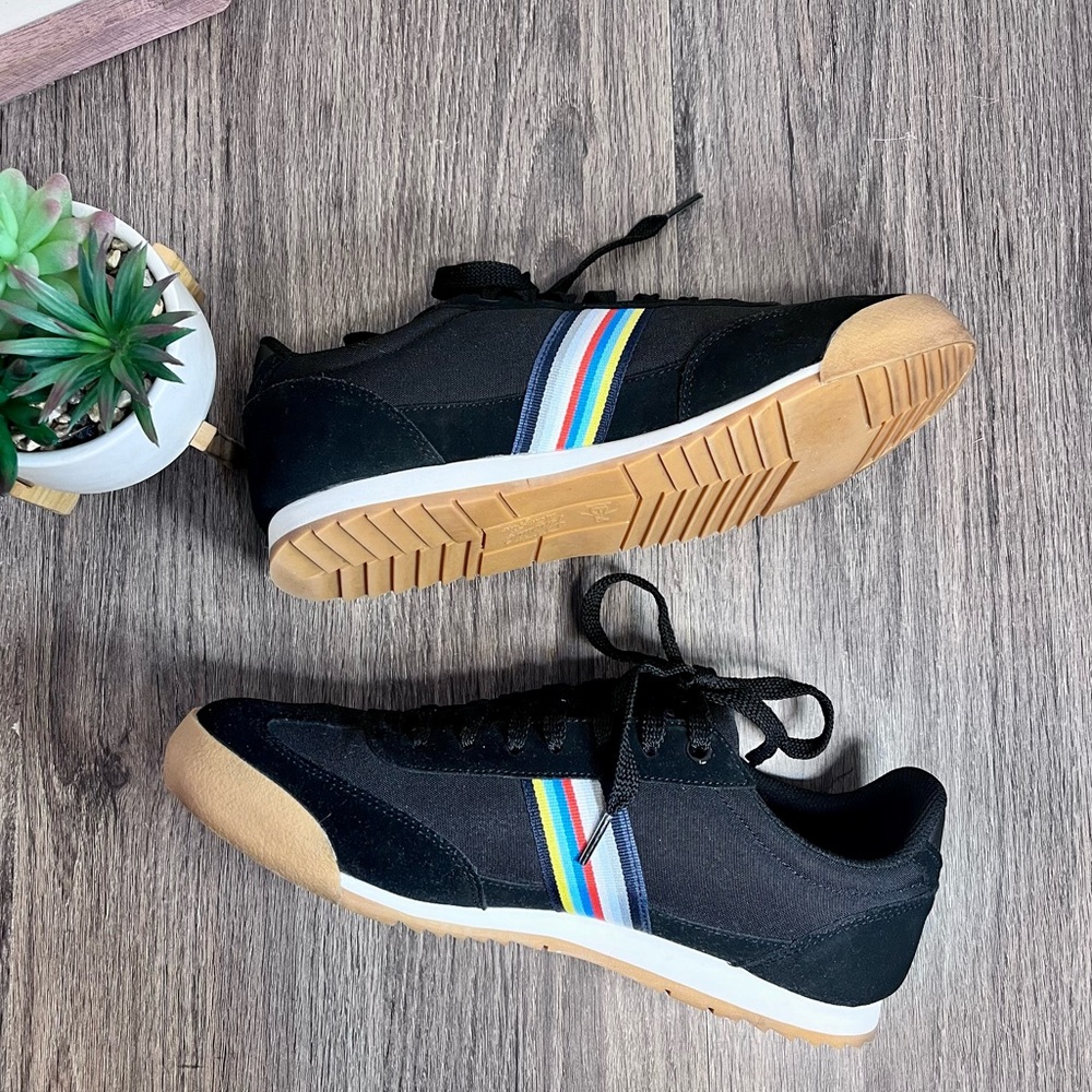 *Penguin | Black Suede  Canvas Multi Color Striped Sneakers Size 10 - Picture 14 of 16